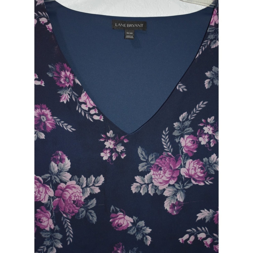 Lane Bryant Top 18/20 Navy Floral Lined V-Neck Ruffle Flutter Sleeve Lightweight - Picture 9 of 16